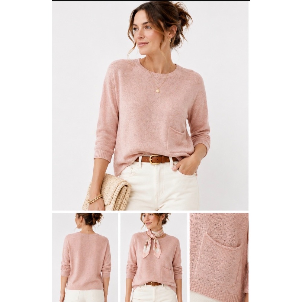 Eileen Fisher Organic Linen Lightweight Sweater Blush Pink Luxury Coastal M EUC